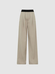 Reiss Trousers | Lena Logo Pull On Wide Leg Trousers Stone - Women
