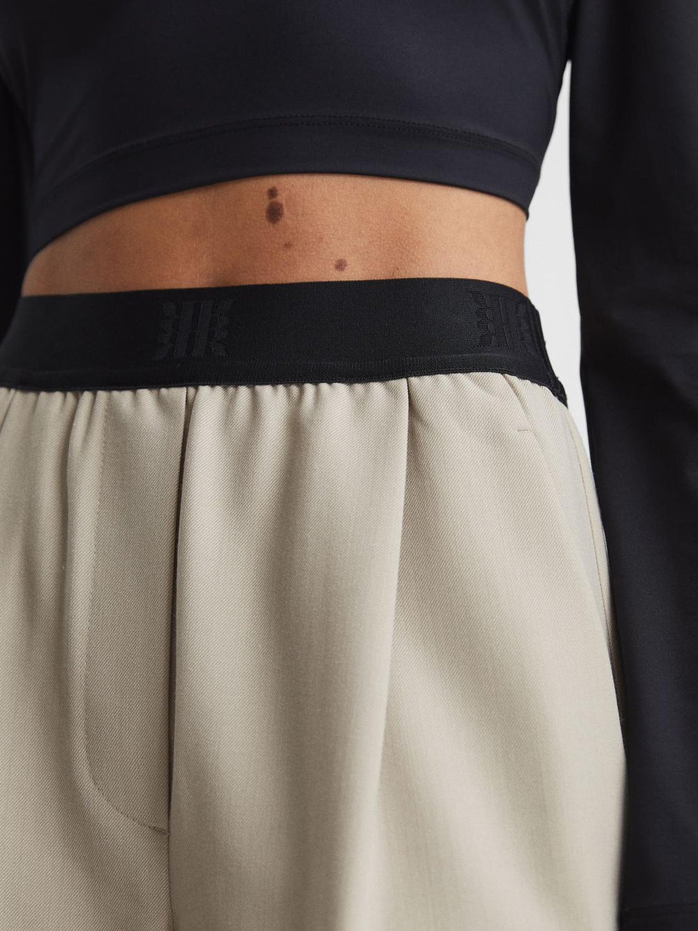 Reiss Trousers | Lena Logo Pull On Wide Leg Trousers Stone - Women