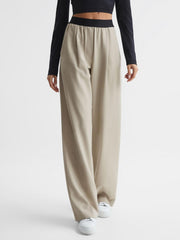 Reiss Trousers | Lena Logo Pull On Wide Leg Trousers Stone - Women