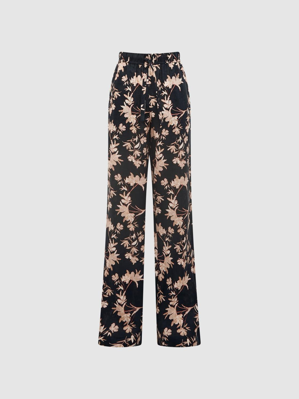 Reiss Trousers | Leo Printed Wide Leg Linen Trousers Black Print - Women