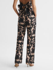 Reiss Trousers | Leo Printed Wide Leg Linen Trousers Black Print - Women