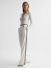 Reiss Trousers | Lina High Rise Wide Leg Trousers Cream - Women