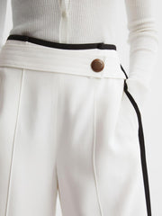 Reiss Trousers | Lina High Rise Wide Leg Trousers Cream - Women