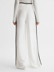 Reiss Trousers | Lina High Rise Wide Leg Trousers Cream - Women