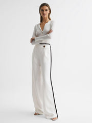 Reiss Trousers | Lina High Rise Wide Leg Trousers Cream - Women