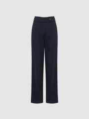 Reiss Trousers | Lina High Rise Wide Leg Trousers Navy - Women