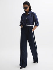 Reiss Trousers | Lina High Rise Wide Leg Trousers Navy - Women