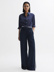 Reiss Trousers | Lina High Rise Wide Leg Trousers Navy - Women