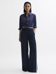Reiss Trousers | Lina High Rise Wide Leg Trousers Navy - Women