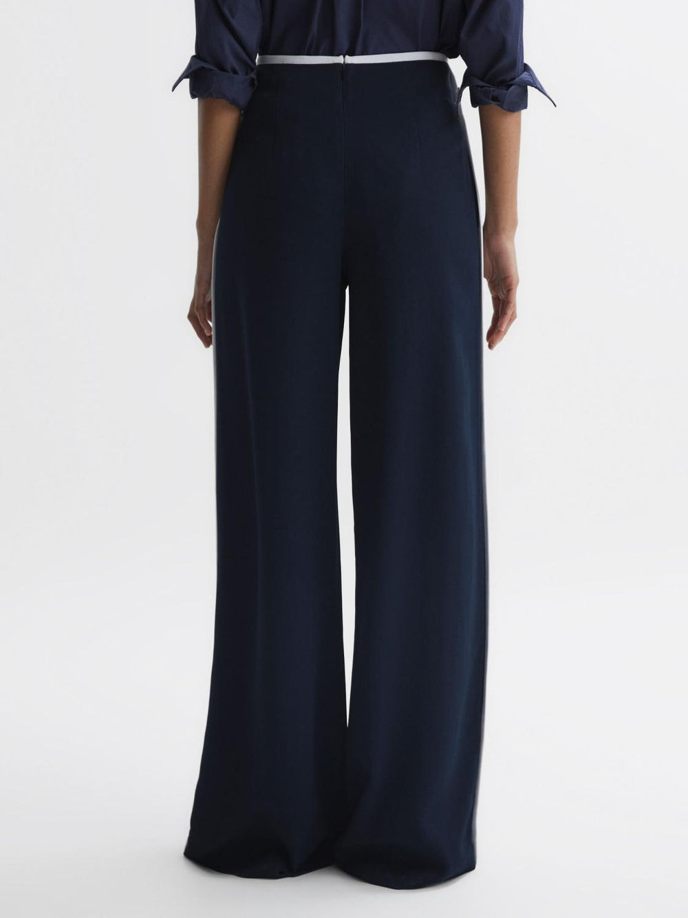 Reiss Trousers | Lina High Rise Wide Leg Trousers Navy - Women