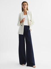 Reiss Trousers | Lina High Rise Wide Leg Trousers Navy - Women