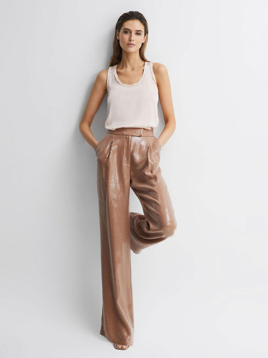 Reiss Trousers | Lizzie Sequin Wide Leg Trousers Nude - Women
