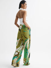 Reiss Trousers | Luna Wide Leg Mid Rise Printed Trousers Green Print - Women