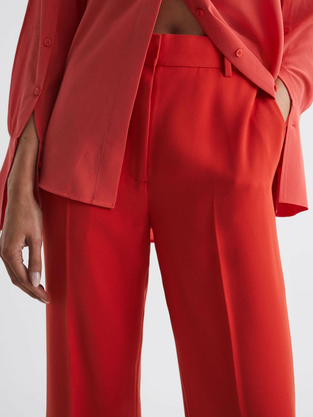 Reiss Trousers | Maia Wide Leg Trousers Coral - Women