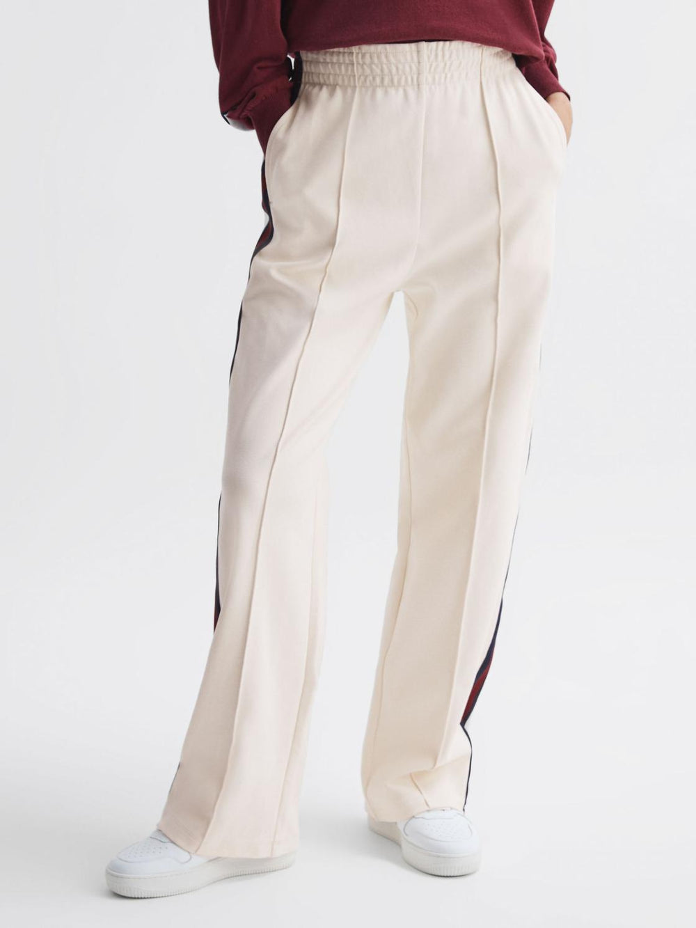 Reiss Trousers | Monte The Upside Wide Leg Side Striped Joggers White - Women