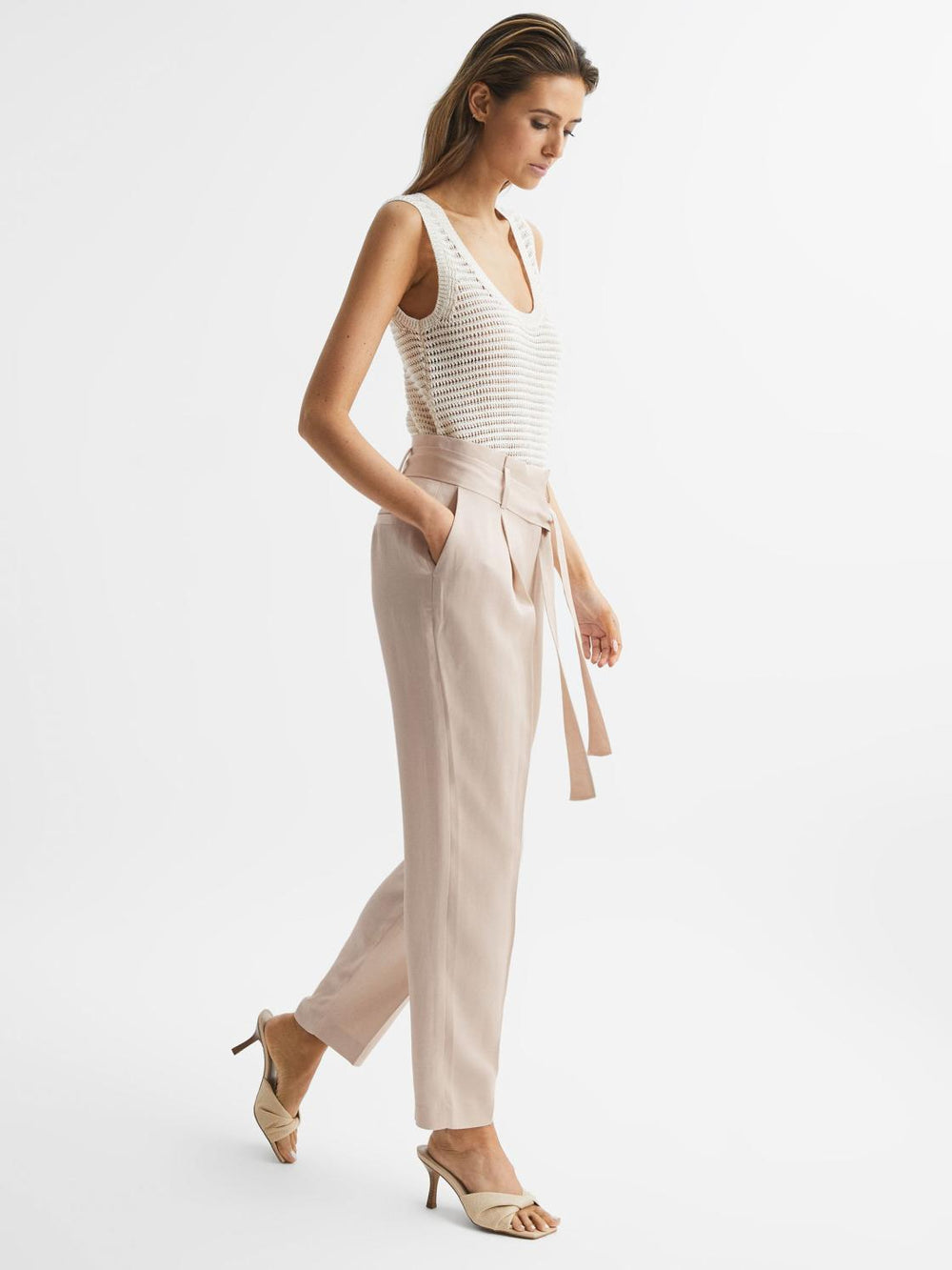 Reiss Trousers | Mylie Tapered High Rise Trousers Mint - Women