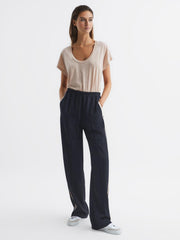 Reiss Trousers | Odell Wide Leg Pull On Trousers Navy - Women
