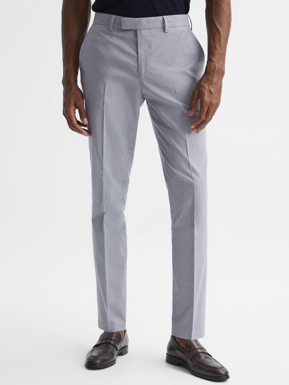 Reiss Trousers | Pause Slim Fit Puppytooth Chinos Soft Blue - Men
