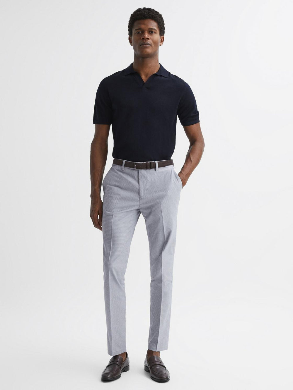 Reiss Trousers | Pause Slim Fit Puppytooth Chinos Soft Blue - Men