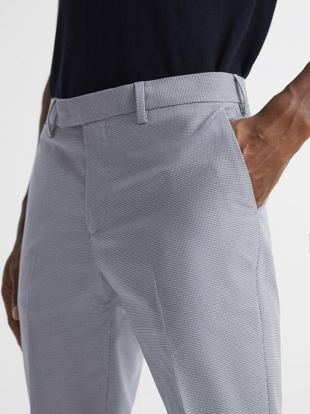 Reiss Trousers | Pause Slim Fit Puppytooth Chinos Soft Blue - Men