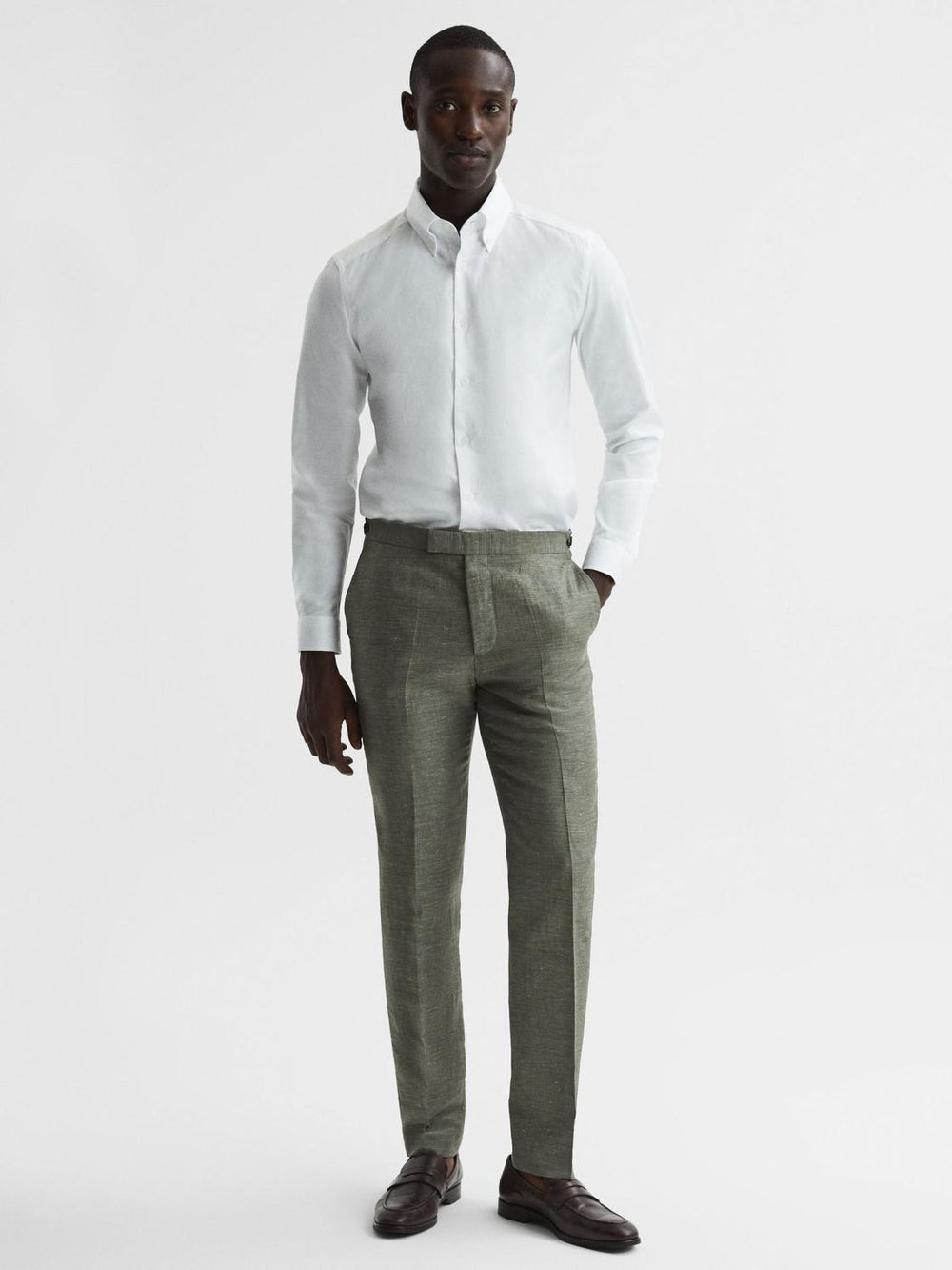 Reiss Trousers | Riva Wool-Linen Blend Trousers Sage - Men