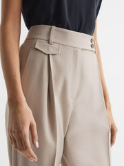 Reiss Trousers | River High Rise Cropped Tapered Trousers Stone - Women
