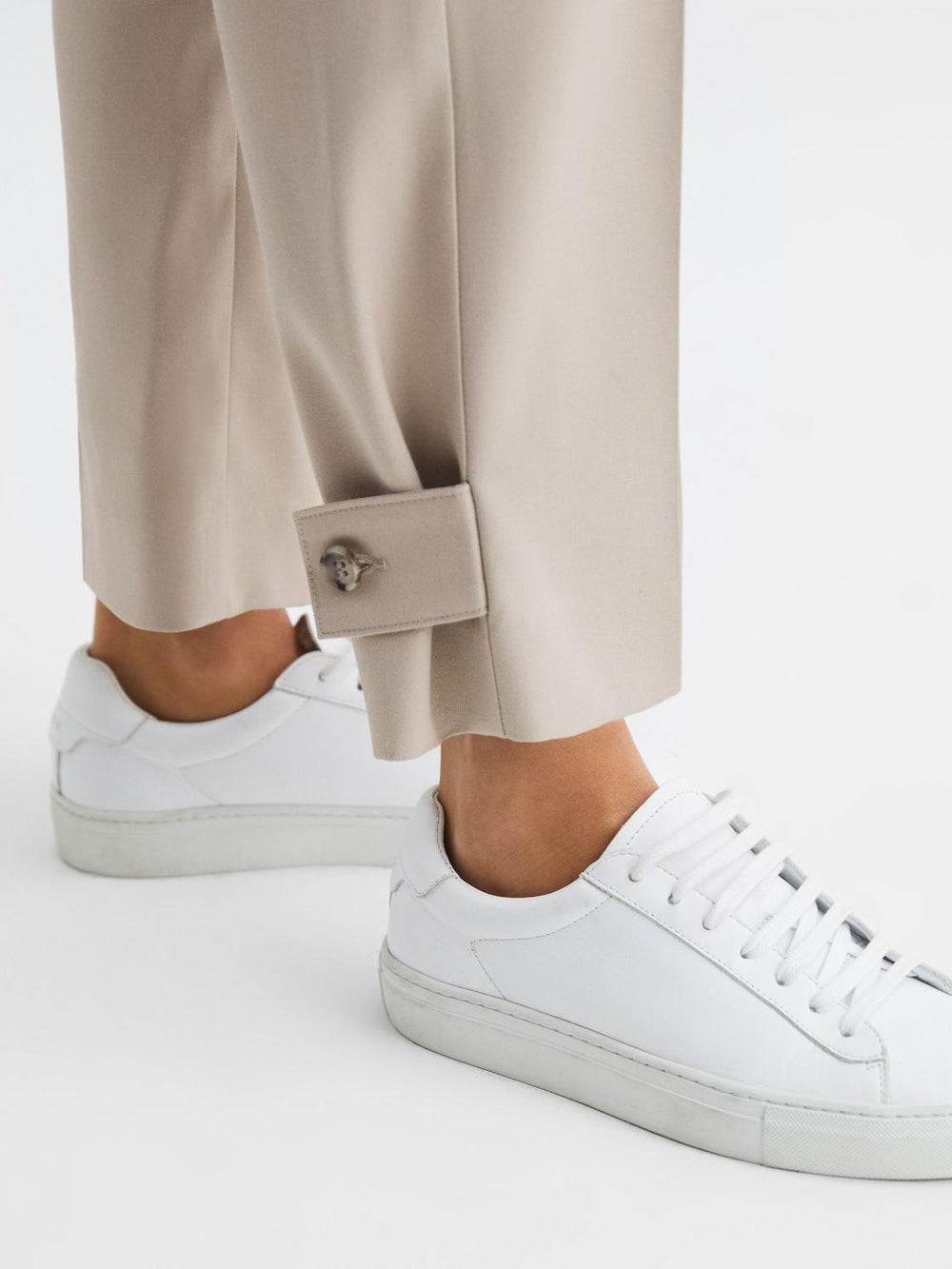 Reiss Trousers | River High Rise Cropped Tapered Trousers Stone - Women