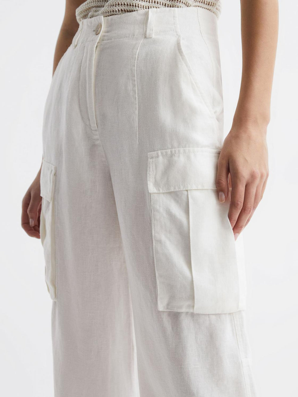 Reiss Trousers | Robyn Linen Wide Leg Trousers White - Women