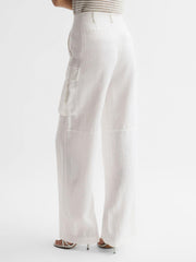 Reiss Trousers | Robyn Linen Wide Leg Trousers White - Women