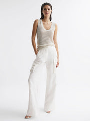 Reiss Trousers | Robyn Linen Wide Leg Trousers White - Women
