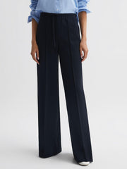 Reiss Trousers | Rosalyn Wide Leg Drawstring Trousers Navy - Women