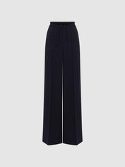 Reiss Trousers | Rosalyn Wide Leg Drawstring Trousers Navy - Women