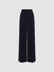 Reiss Trousers | Rosalyn Wide Leg Drawstring Trousers Navy - Women