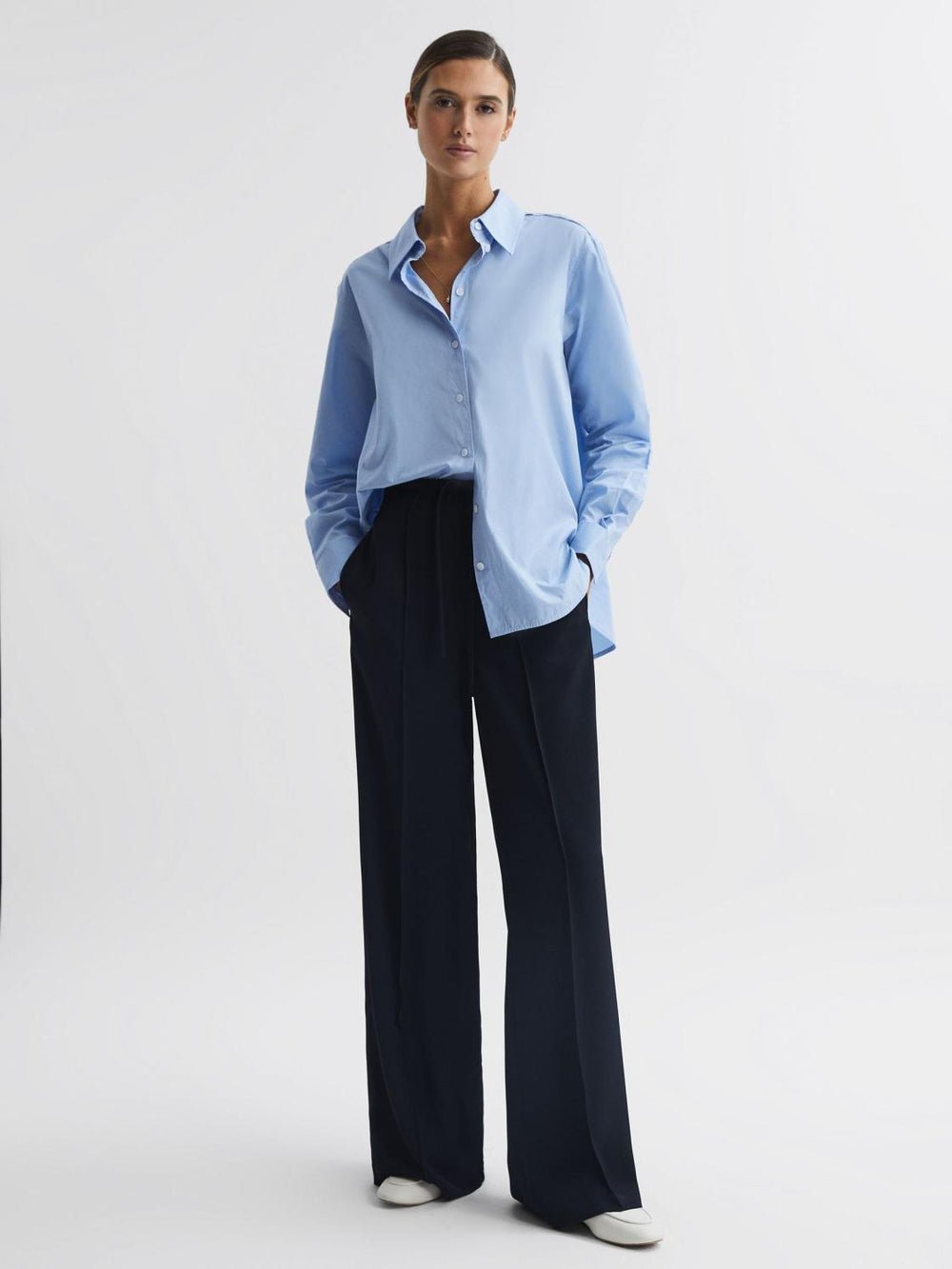 Reiss Trousers | Rosalyn Wide Leg Drawstring Trousers Navy - Women