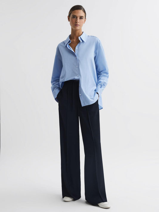 Reiss Trousers | Rosalyn Wide Leg Drawstring Trousers Navy - Women