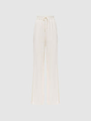 Reiss Trousers | Rowan Wide Leg Lace Trousers Cream - Women