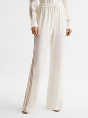 Reiss Trousers | Rowan Wide Leg Lace Trousers Cream - Women