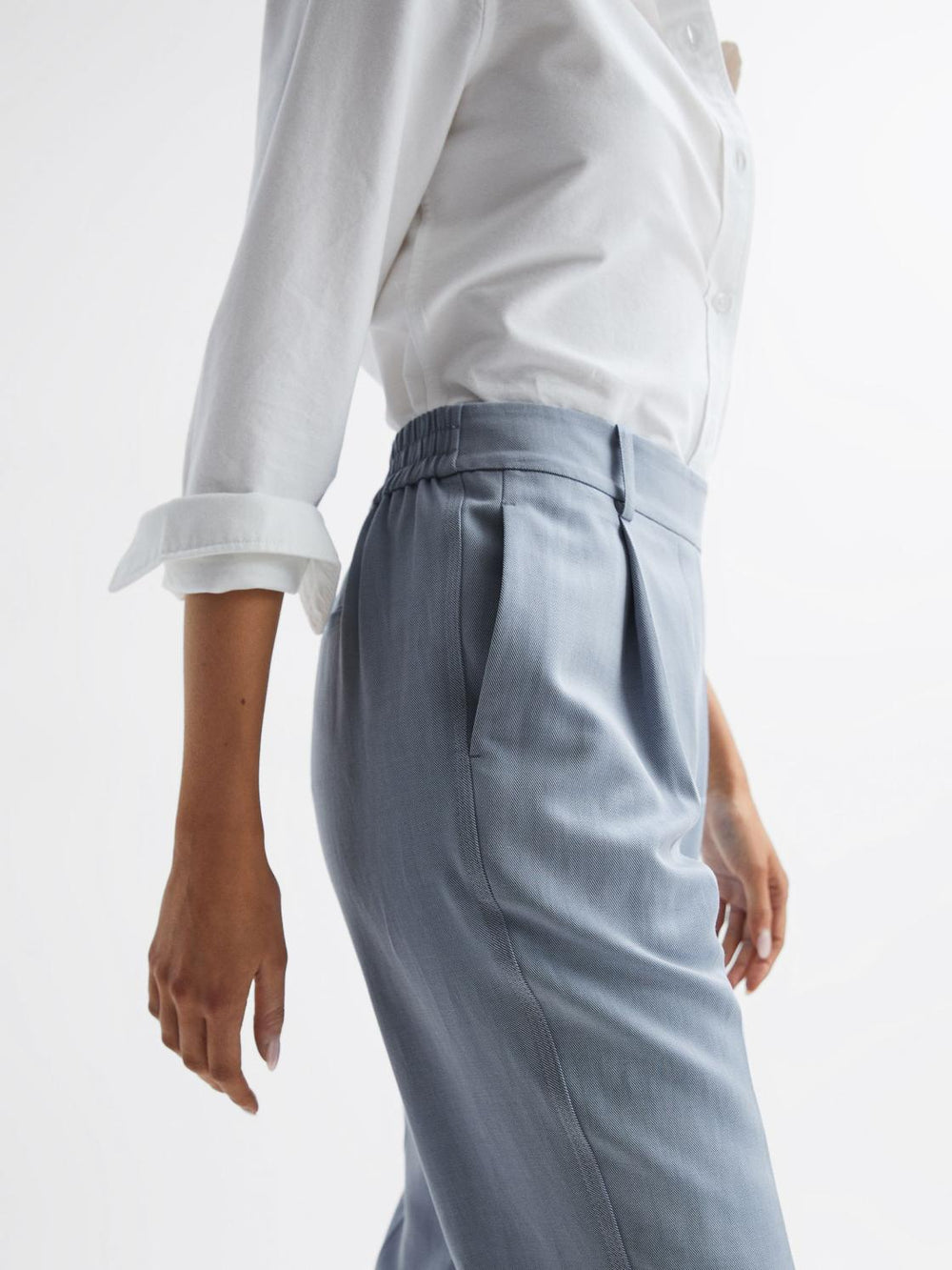 Reiss Trousers | Shae Taper Tapered Linen Trousers Pale Blue - Women