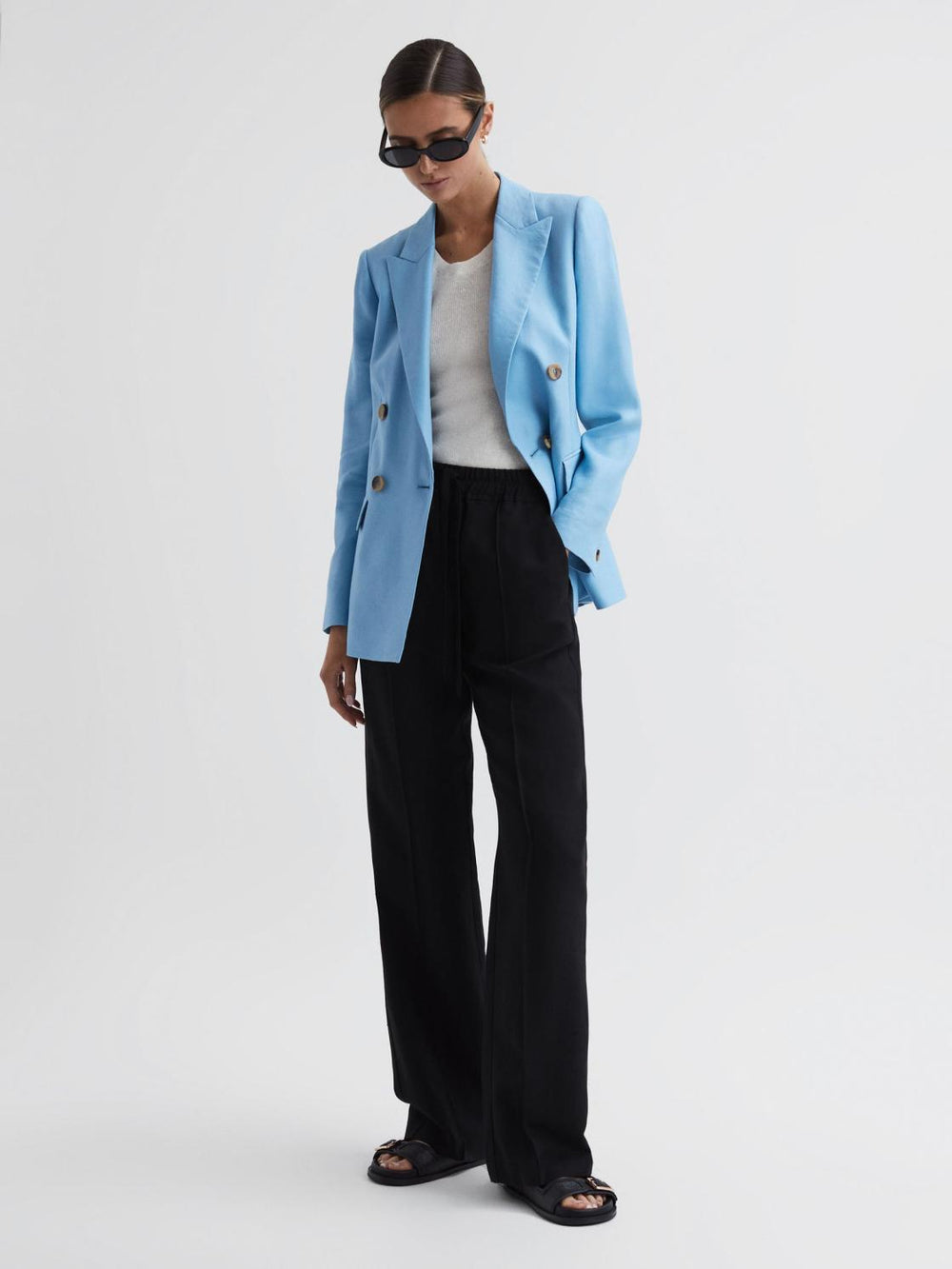 Reiss Trousers | Shae Wide Wide Leg Linen Trousers Black - Women