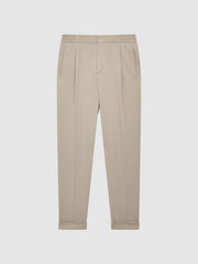 Reiss Trousers | Shield Cropped Drawstring Trousers Stone - Men