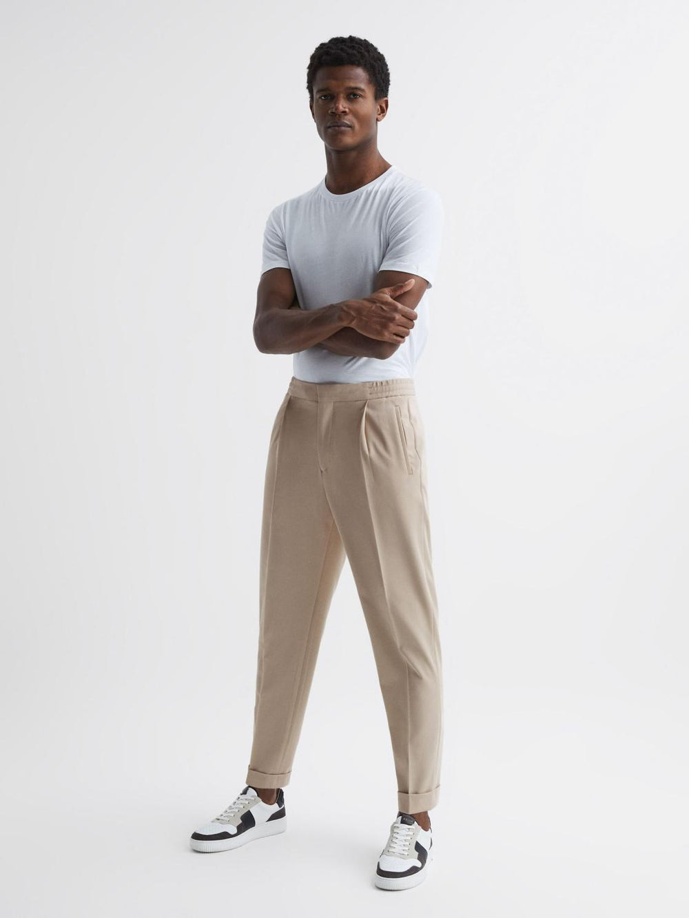 Reiss Trousers | Shield Cropped Drawstring Trousers Stone - Men
