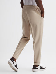 Reiss Trousers | Shield Cropped Drawstring Trousers Stone - Men
