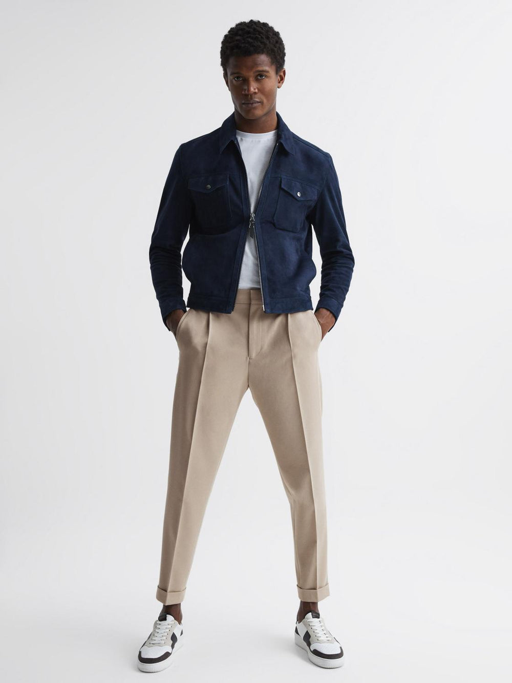 Reiss Trousers | Shield Cropped Drawstring Trousers Stone - Men