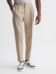 Reiss Trousers | Shield Cropped Drawstring Trousers Stone - Men