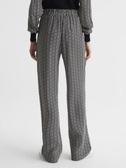 Reiss Trousers | Sky Printed Wide Leg Trousers Black - Women
