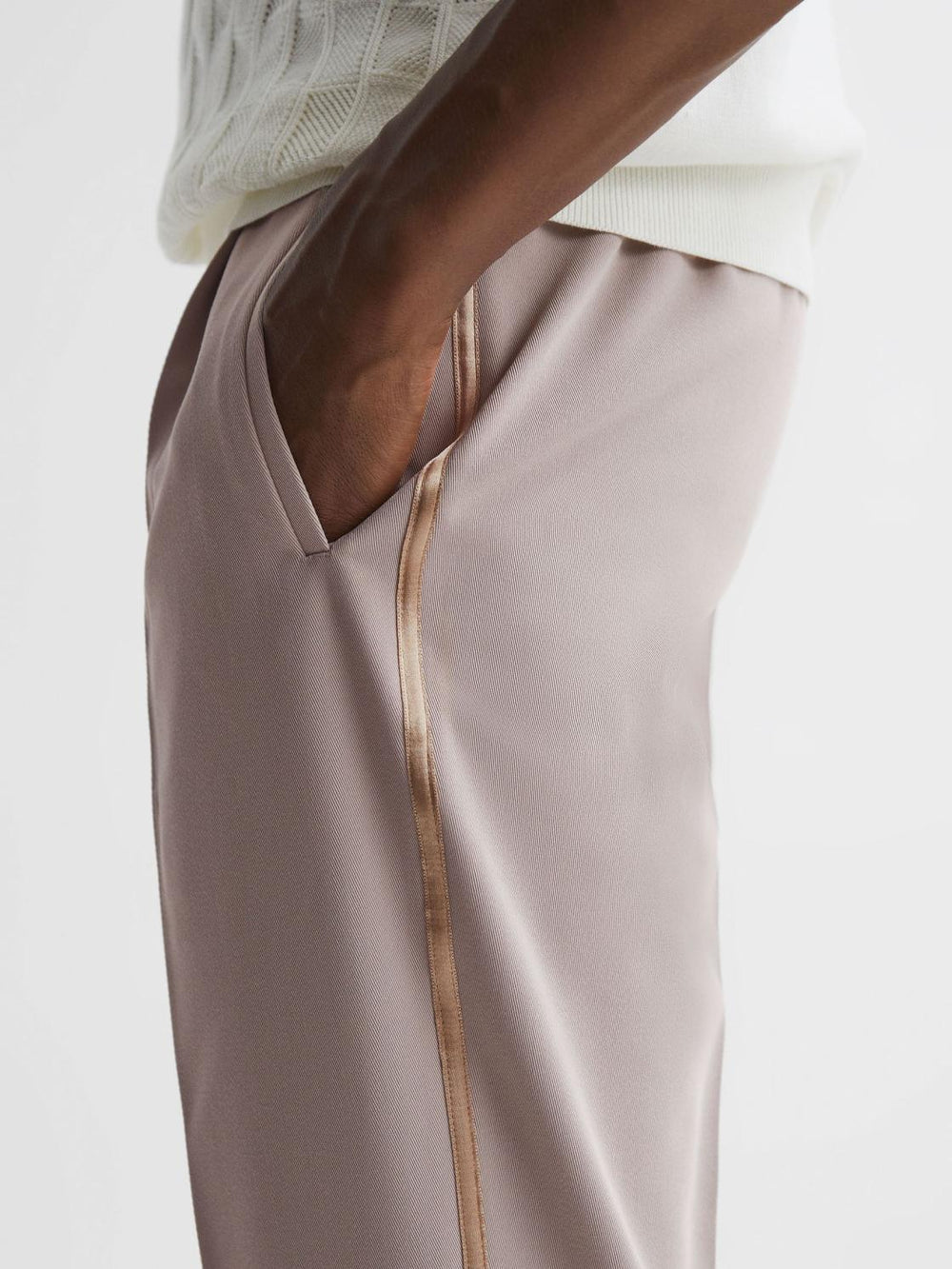 Reiss Trousers | Straight Relaxed Fit Striped Cropped Trousers Ivory - Men