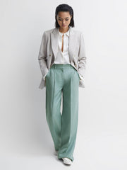 Reiss Trousers | Talia Linen Blend Wide Leg Trousers Teal - Women