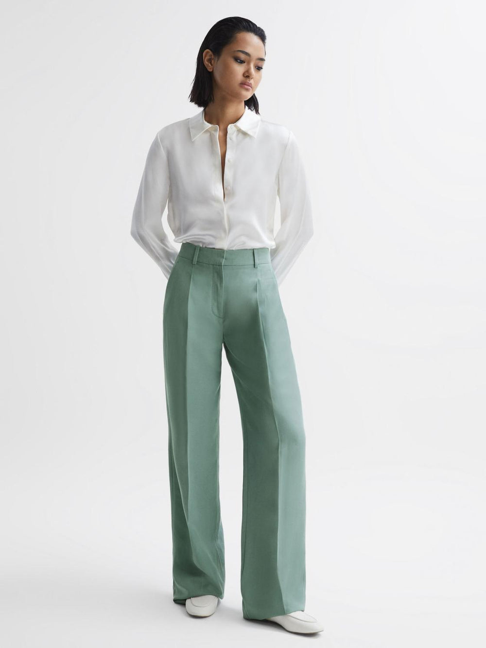Reiss Trousers | Talia Linen Blend Wide Leg Trousers Teal - Women