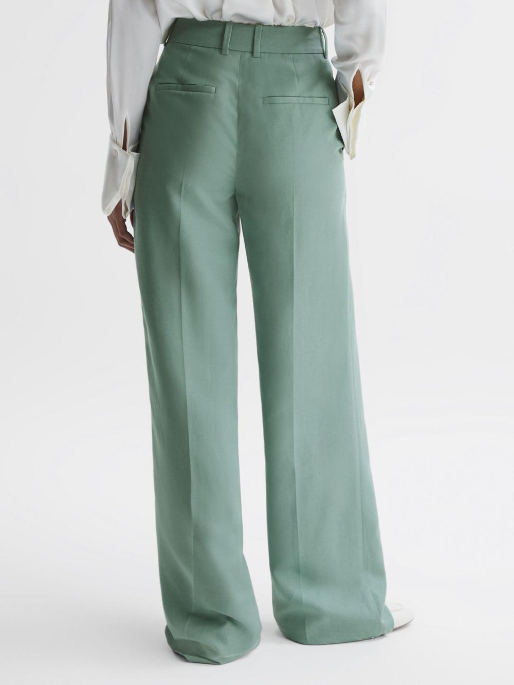 Reiss Trousers | Talia Linen Blend Wide Leg Trousers Teal - Women