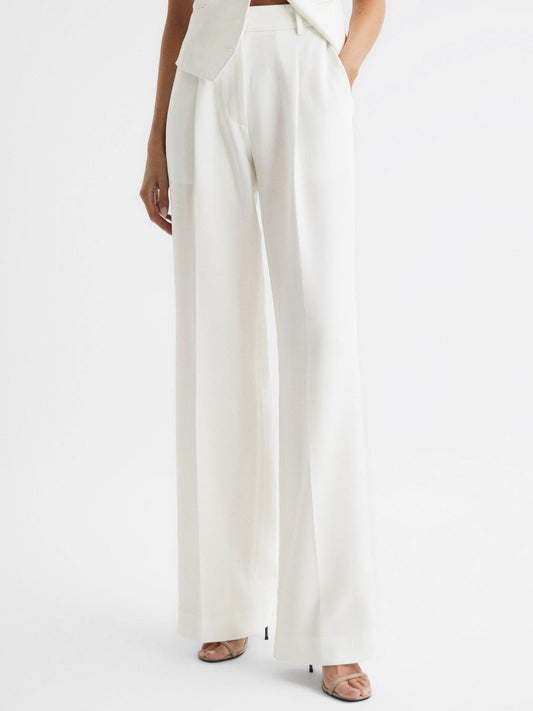 Reiss Trousers | Tatum Crepe Wide Leg Trousers White - Women